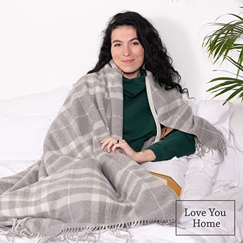 LYHome Cashmere Blanket with Merino - Luxury Wool Throw Soft Cozy and Warm, Decorative Throws Couch Bed Sofa, Warmest Blankets for Travel Camping & Cold Weather (55x79 | Grey with White Tartan) - Image 5