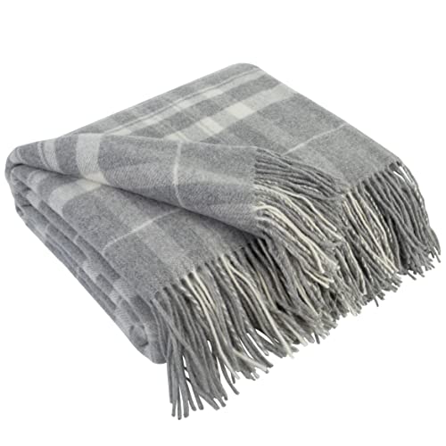 LYHome Cashmere Blanket with Merino - Luxury Wool Throw Soft Cozy and Warm, Decorative Throws Couch Bed Sofa, Warmest Blankets for Travel Camping & Cold Weather (55x79 | Grey with White Tartan) - Image 1