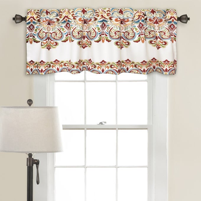 CLARA VALANCE PAISLEY DAMASK PRINT BOHEMIAN STYLE SINGLE CURTAIN 18 X 52 TURQUOISE AND TANGERINE