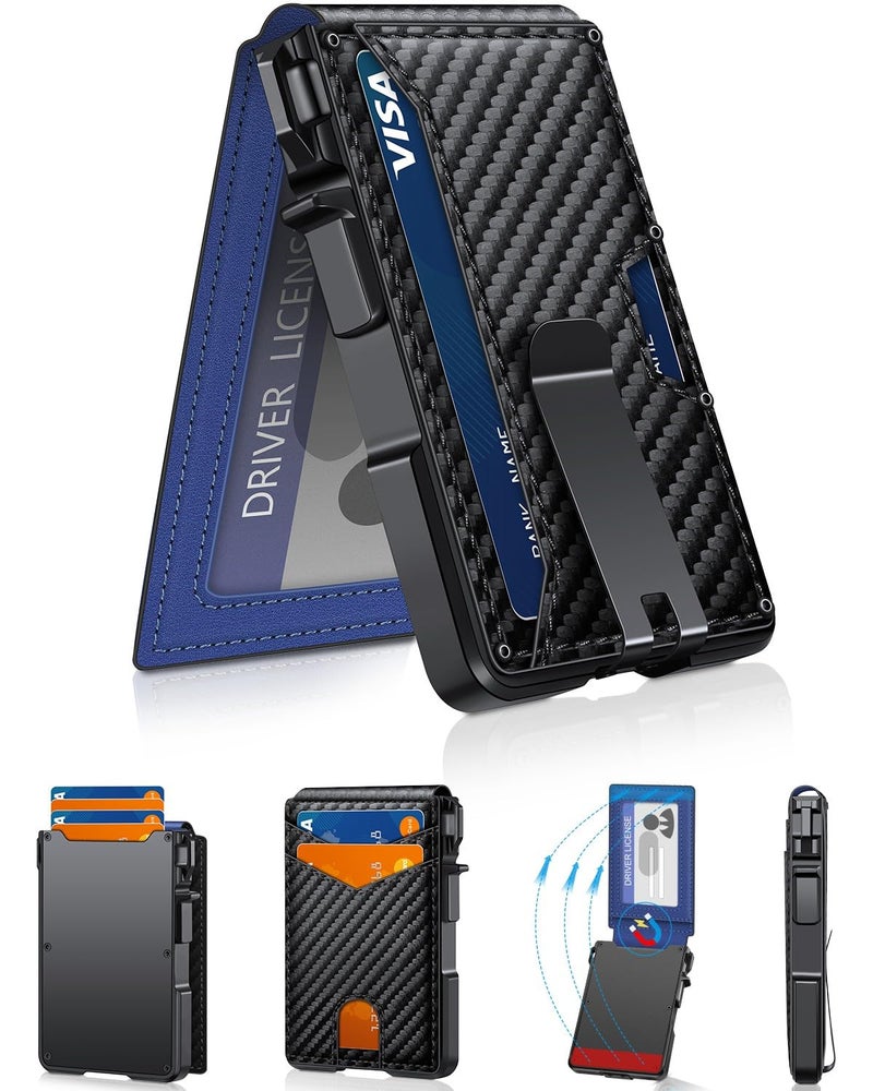 ZALVEX Wallet for Men, Mens Minimalist Wallet 9-13 Cards, Slim Compact Wallet with Money Clip & ID Window, RFID Blocking Smart Pop Up Card Wallet, Metal Aluminum Credit Card Holder Bifold Wallet - Image 1