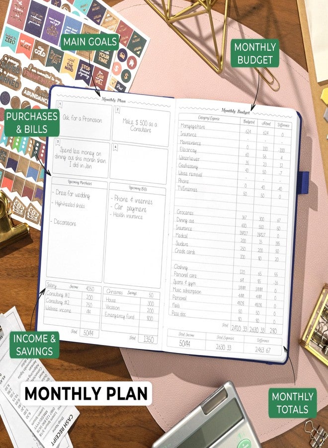 جو جيرل مخطط ميزانية GoGirl - دفتر تخطيط مالي شهري لتنظيم الميزانية. دفتر ملاحظات لتتبع النفقات والتحكم في المال، مقاس A5 (أزرق ملكي) - Image 3