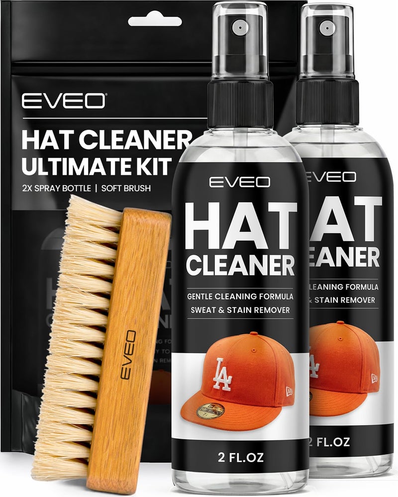 EVEO Hat Cleaner for Baseball Caps - (2 Pack) Hat Cleaning Kit Sweat Stain Remover, Hat Cleaner Kit for Felt hats, Cowboy & Caps- Hat Saver Spray & Hat Cleaner Spray, Hat Cleaning Brush & Hat Deodorizer - Image 1