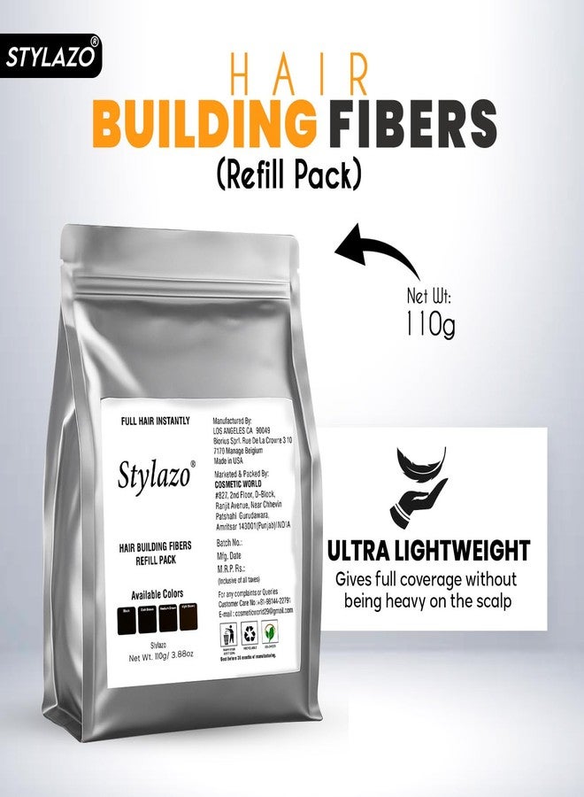 Stylazo Hair Building Fibers Refill Pack 110 grams Hair loss Concealer For Thicker And Fuller Hairs (Dark-Brown) - Image 2