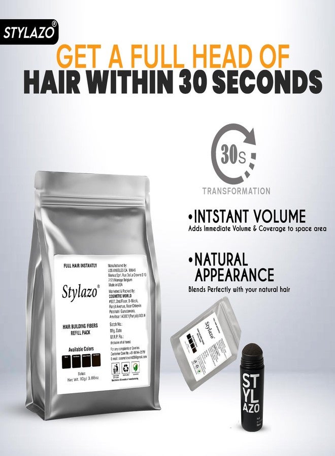 Stylazo Hair Building Fibers Refill Pack 110 grams Hair loss Concealer For Thicker And Fuller Hairs (Dark-Brown) - Image 3