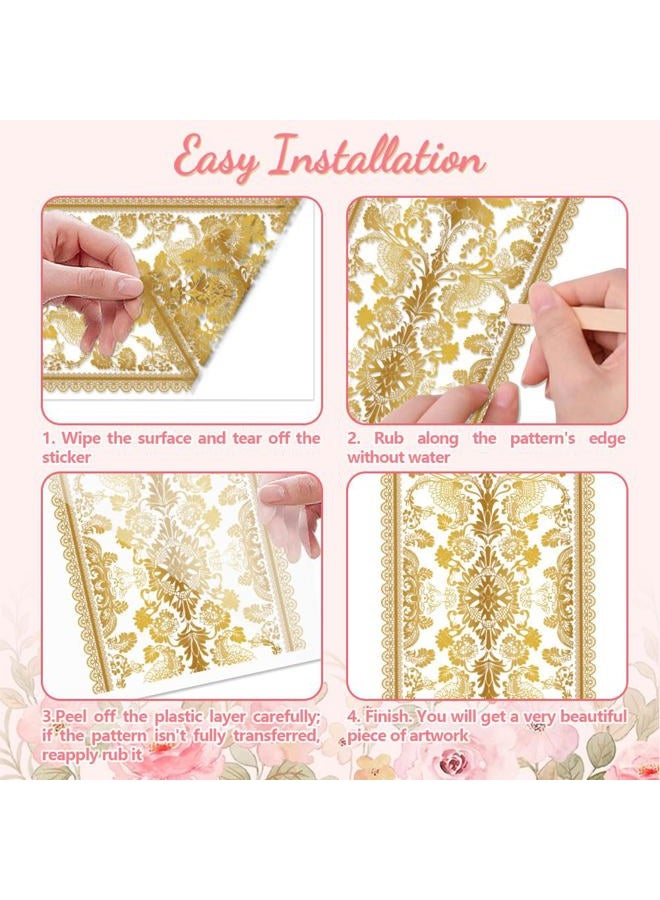 Peacoblue Rub on Transfer Sticker for Furniture Crafts Decor 6"x12" Vintage Gold Lace, 3Pcs Waterproof UV DTF Transfer for Lingerie Chests Drawer Dresser Glass Porcelain Wood Plastic - Image 2
