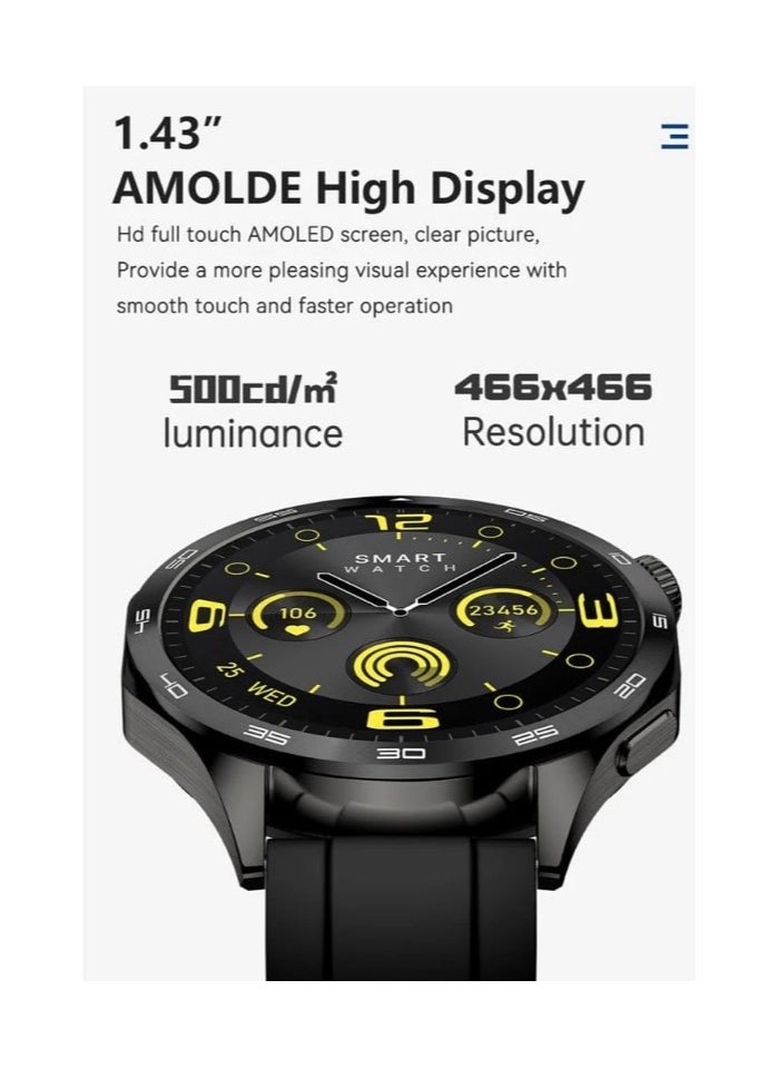 TELUX - TELUX NEO Smart Calling Watch with 1.43” AMOLED Display & 2 Straps (Stainless Steel & Silicon) - AM24 Black - Image 1