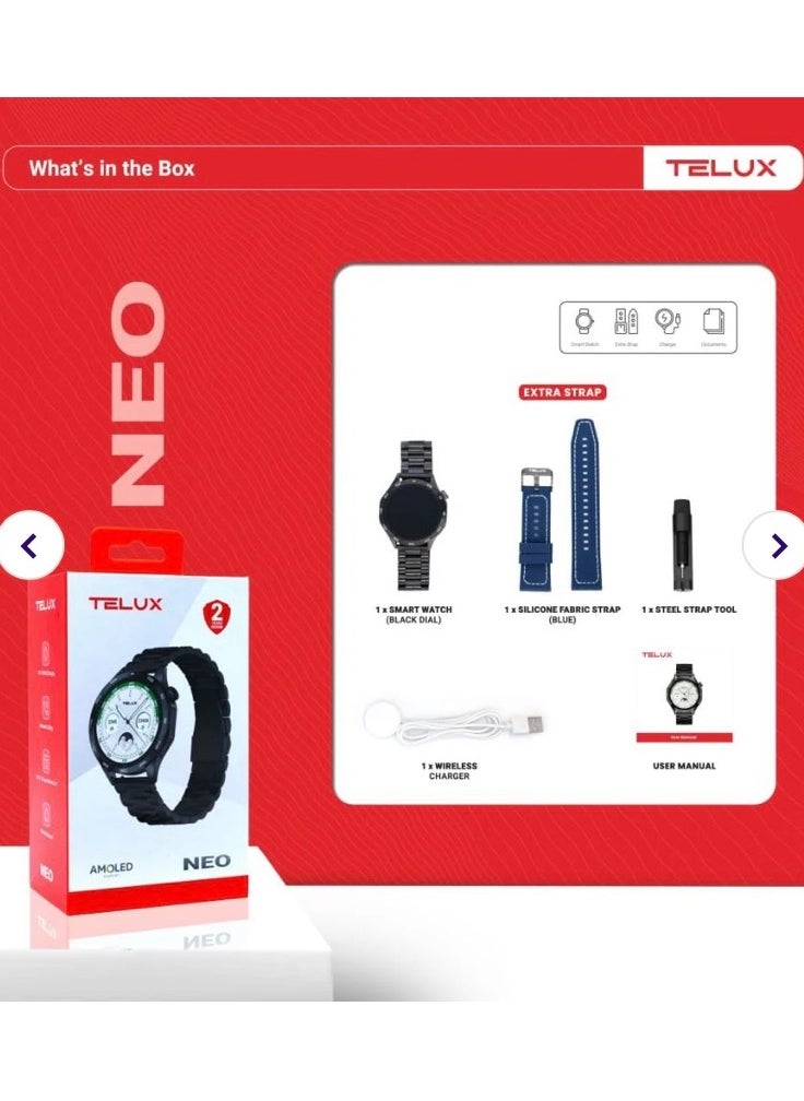 TELUX - TELUX NEO Smart Calling Watch with 1.43” AMOLED Display & 2 Straps (Stainless Steel & Silicon) - AM24 Black - Image 1