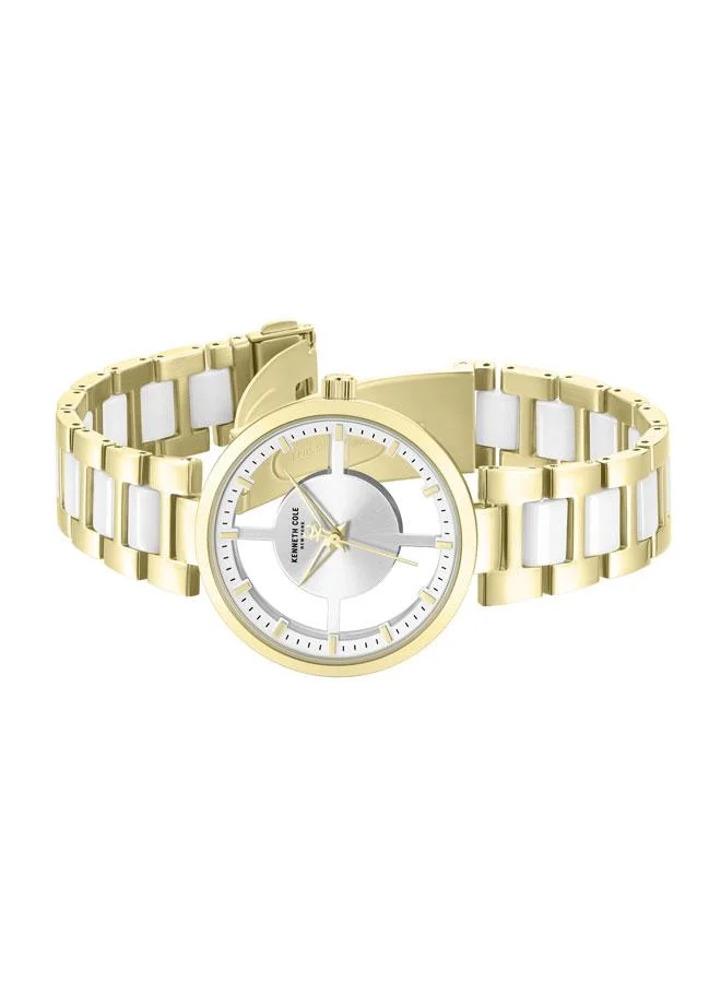Kenneth Cole New York Queensboro Women's 36mm Quartz Watch with Silver Dial & Gold-White Stainless Steel Bracelet