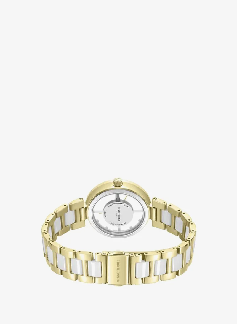 Kenneth Cole New York Gold/White Queensboro Women's 36mm Quartz Watch with Silver Dial & Gold-White Stainless Steel Bracelet for Women | Best Price UAE