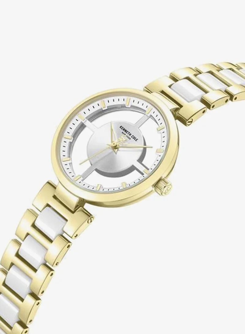 Kenneth Cole New York Gold/White Queensboro Women's 36mm Quartz Watch with Silver Dial & Gold-White Stainless Steel Bracelet for Women | Best Price UAE