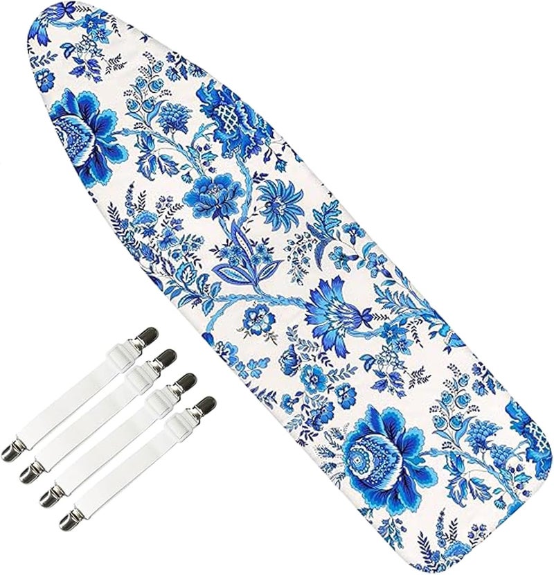 HIHIDAY Ironing Board Cover with 5mm Foam 4 Elastic Fasteners 110x30CM 100% Cotton Material, Thick foam Pad Heat Resistant Non Slip Foldable Design Durable stain Resistant iron table cover (110*30CM) - Image 1