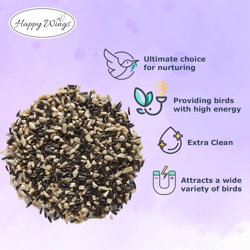 Happy Wings هابي وينجز NO GROW مزيج طيور الحسون طعام طيور معبأ مسبقًا في مغذي جورب (مزيج من لب/حبات دوار الشمس وبذور النيجر) - طعام طيور عالي التغذية - (368 جم) - Image 3