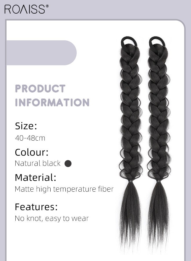 رويس قطعتان من جديلة الشعر الاصطناعية الطويلة، وصلة ذيل حصان مضفرة ملتوية مع رباط شعر ملفوف مطاطي مرن، قطعة شعر اصطناعية طبيعية ناعمة للفتيات والنساء للحفلات والارتداء اليومي، بني أسود - Image 3