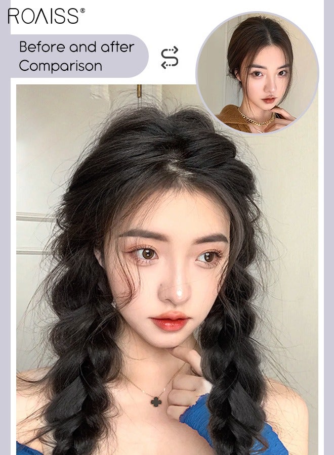 رويس قطعتان من جديلة الشعر الاصطناعية الطويلة، وصلة ذيل حصان مضفرة ملتوية مع رباط شعر ملفوف مطاطي مرن، قطعة شعر اصطناعية طبيعية ناعمة للفتيات والنساء للحفلات والارتداء اليومي، بني أسود - Image 5