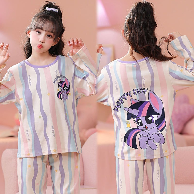 Children'S Home Clothes, Girls' Combed Cotton Long-Sleeved Thin Air-Conditioned Clothes, Medium And Large Children'S Cartoon Princess Baby Pajamas - Image 2