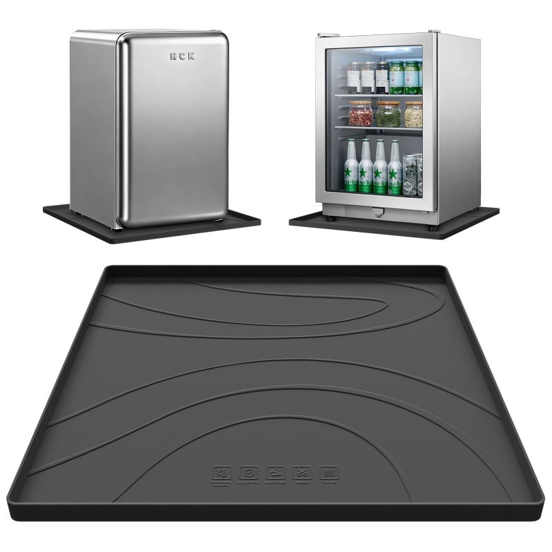 KVRG Mini Fridge Silicone Mat,19.7"x19.7"x0.5" Under Refrigerator Mat, Mini Fridge Drip Pan Prevent Water Leakage,Floor Damage,Protect Mat for Small Fridge,Refrigerator,Freezer-Black - Image 1