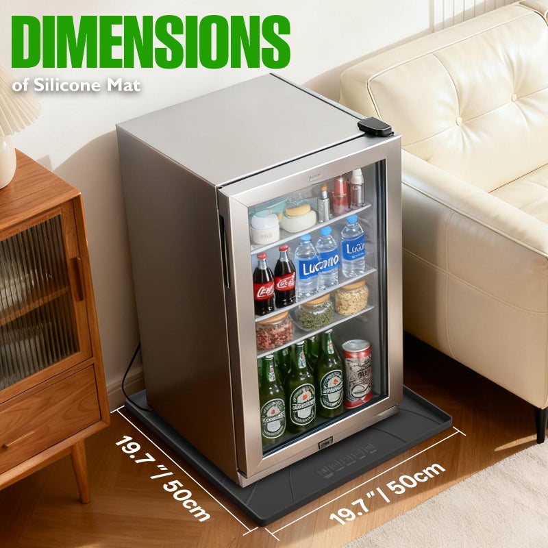 KVRG Mini Fridge Silicone Mat,19.7"x19.7"x0.5" Under Refrigerator Mat, Mini Fridge Drip Pan Prevent Water Leakage,Floor Damage,Protect Mat for Small Fridge,Refrigerator,Freezer-Black - Image 2