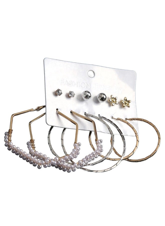 Just Peachy Just Peachy Pack of 6 Earrings, Variety of Gold-Toned, Silver-Toned, and Plated Styles, Elegant and Versatile Jewelry Set for Women, Lightweight, Hypoallergenic, Perfect for Any Occasion  - Image 1