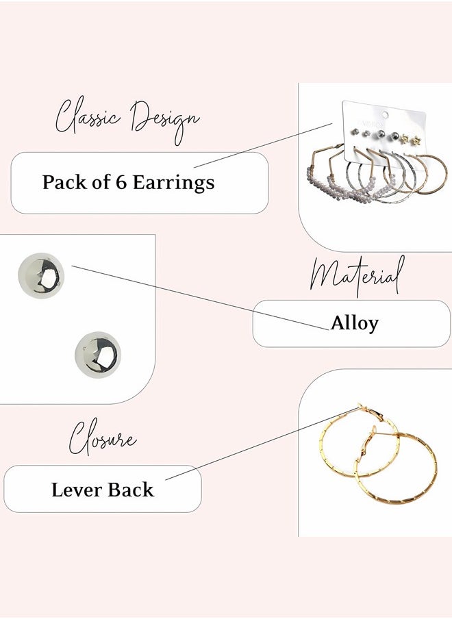 Just Peachy Just Peachy Pack of 6 Earrings, Variety of Gold-Toned, Silver-Toned, and Plated Styles, Elegant and Versatile Jewelry Set for Women, Lightweight, Hypoallergenic, Perfect for Any Occasion  - Image 4