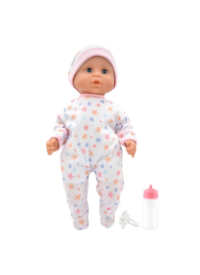 dolls world Baby Joy 15 inch Bean Fill Sleeping Eyes Deluxe Romper and Accessories from Peterkin gift for kids of Age above 18 months  - Image 3