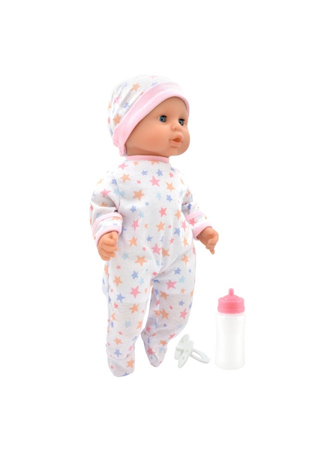 dolls world Baby Joy 15 inch Bean Fill Sleeping Eyes Deluxe Romper and Accessories from Peterkin gift for kids of Age above 18 months  - Image 4