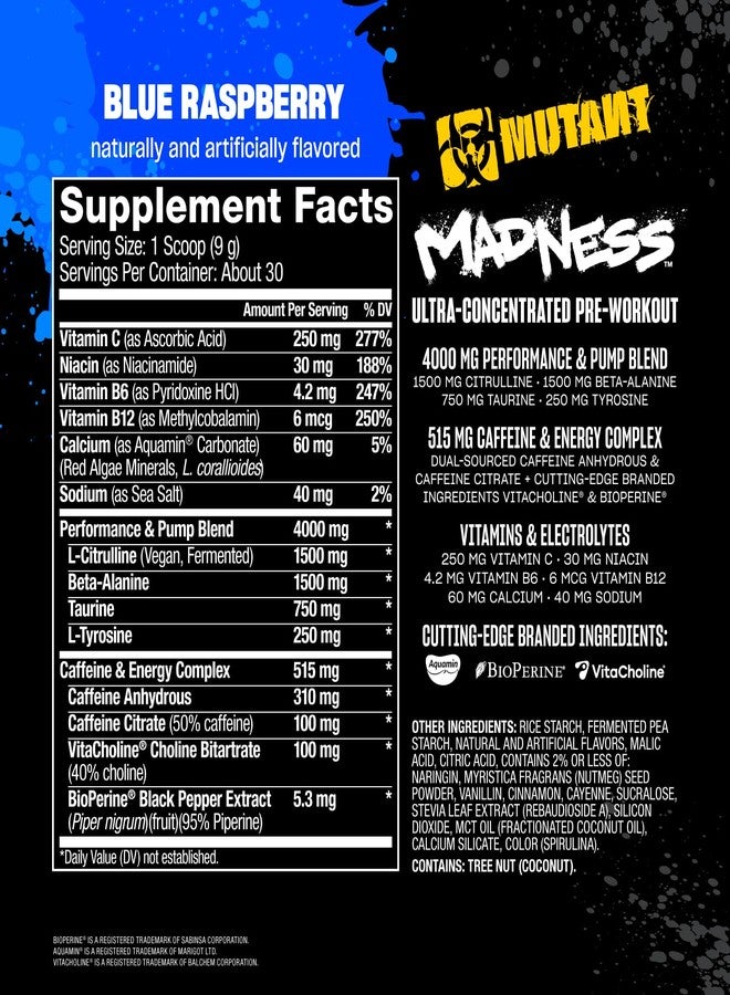 Mutant Madness | Pre Workout Powder Supplement Performance and Pump Blend Includes L-Citrulline, Beta-Alanine, Taurine, L-Tyrosine | 30 Serving | Blue Raspberry - Image 5