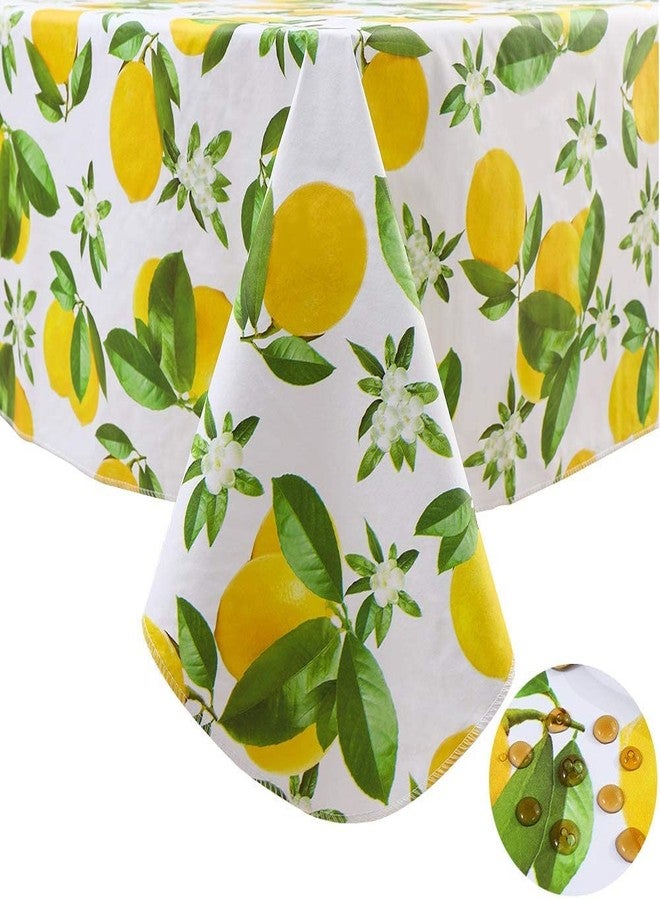 Pioggia مفرش طاولة من الفينيل من بيوجيا مع ظهر من الفلانيل، مقاوم للماء والزيوت، مصنوع من مادة PVC، قابل للمسح، مقاوم للانسكاب، غطاء طاولة بلاستيكي للاستخدام الداخلي والخارجي (ليموني، مستطيل 60 × 84 بوصة) - Image 1