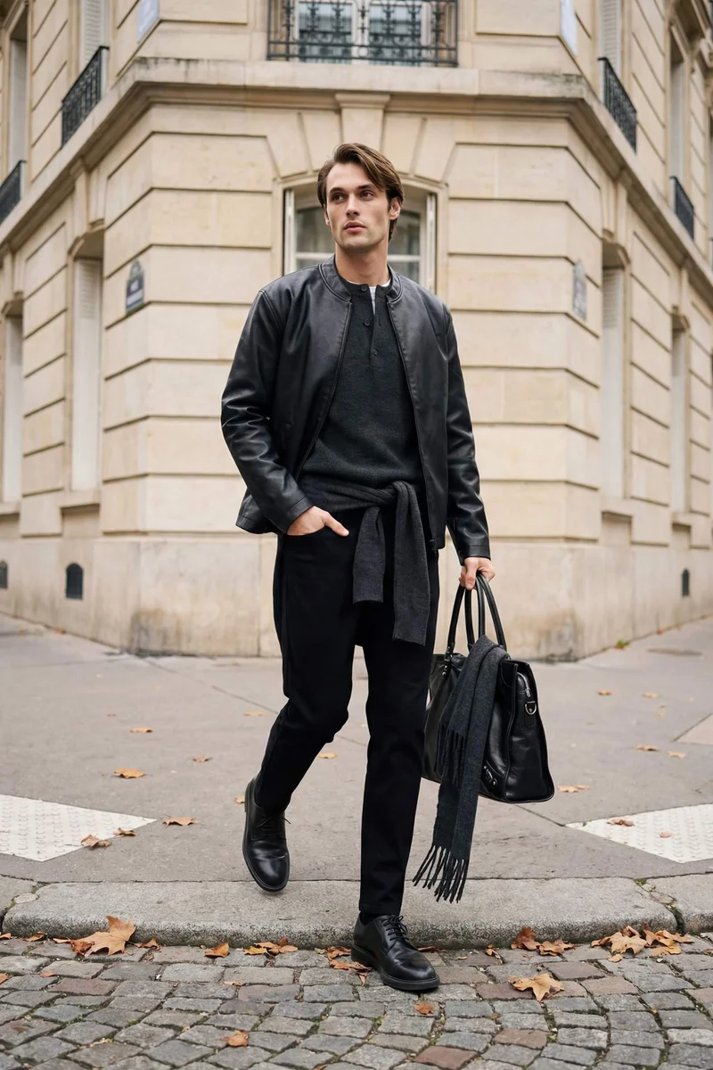 ديفاكتو Waterproof Slim Fit Stand Collar Faux Leather Jacket