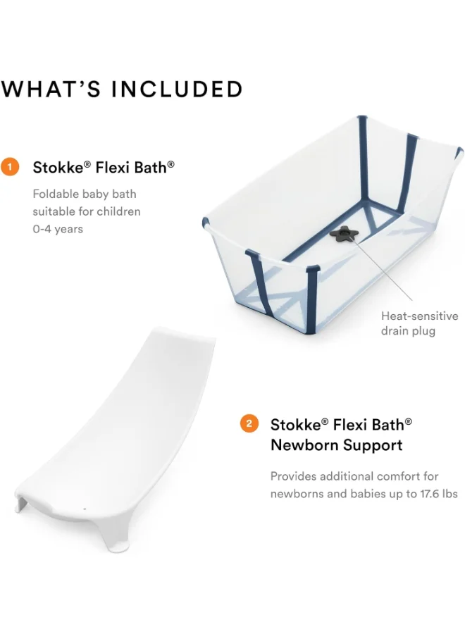 STOKKE Flexi Bath Heat Sensitive Plug Baby Bath With Newborn Support, Transparent Blue