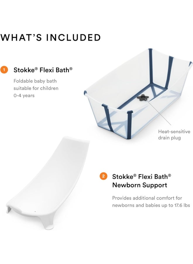 STOKKE - Flexi Bath Heat Sensitive Plug Baby Bath With Newborn Support, Transparent Blue - Image 1