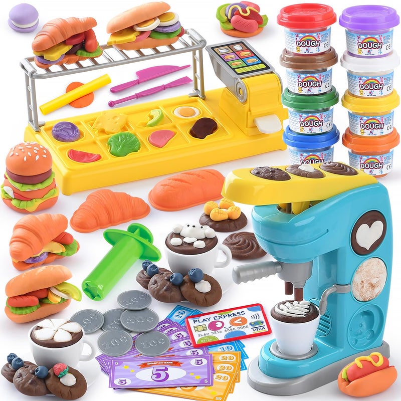 PLAY Color Dough Sets for Kids 24 48 Play Kitchen Creation Cafe Dough Toy Sets Color Dough Tools Coffee Maker Set Dough Arts and Crafts Clay for Girls Boys 8 Cans of Modeling Compound - Image 2