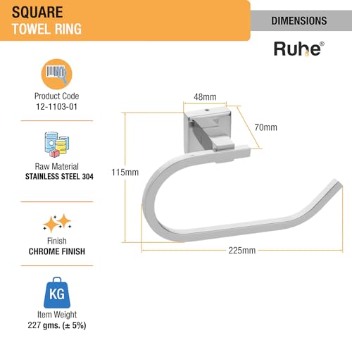 Ruhe® Square Towel/Napkin Ring | 304 Grade Stainless Steel Wall Mounted Square Towel Ring/Napkin Ring (Chrome Finish) - Image 3