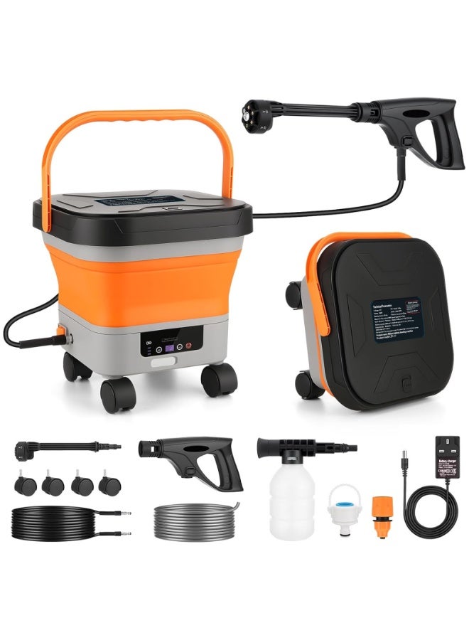 ZLH HITY 1150PSI Portable Cordless Pressure Washer with Folding 3.4Gal Tank, 6-in-1 Nozzle, 7 Adjustable Pressure Levels, 7M Hose, Portable Sprayer with Wheels for Car Floor Wall Fence Cleaning - Image 1