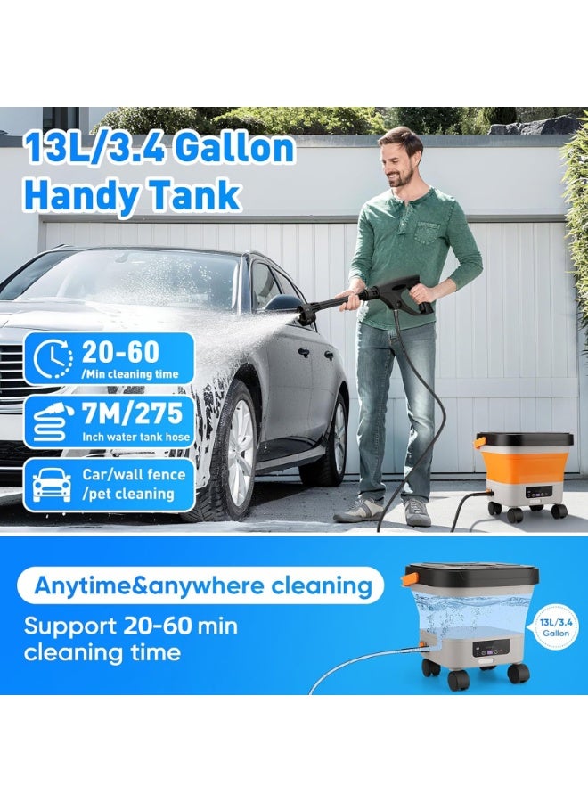 ZLH HITY 1150PSI Portable Cordless Pressure Washer with Folding 3.4Gal Tank, 6-in-1 Nozzle, 7 Adjustable Pressure Levels, 7M Hose, Portable Sprayer with Wheels for Car Floor Wall Fence Cleaning - Image 2