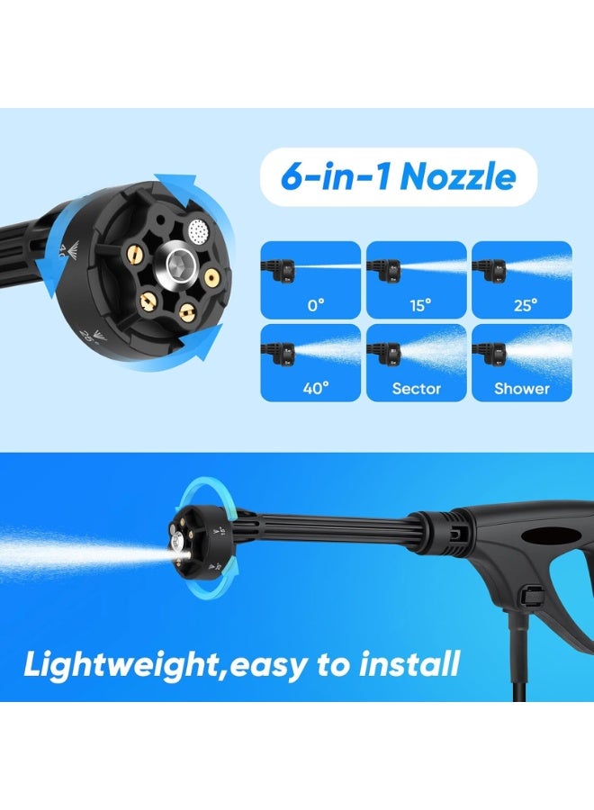 ZLH HITY 1150PSI Portable Cordless Pressure Washer with Folding 3.4Gal Tank, 6-in-1 Nozzle, 7 Adjustable Pressure Levels, 7M Hose, Portable Sprayer with Wheels for Car Floor Wall Fence Cleaning - Image 3
