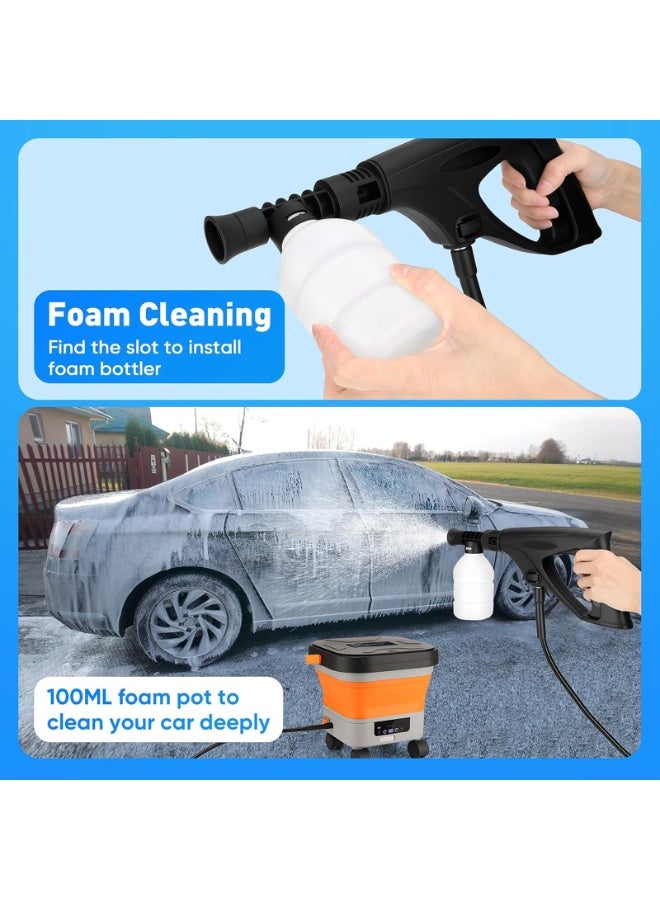 ZLH HITY 1150PSI Portable Cordless Pressure Washer with Folding 3.4Gal Tank, 6-in-1 Nozzle, 7 Adjustable Pressure Levels, 7M Hose, Portable Sprayer with Wheels for Car Floor Wall Fence Cleaning - Image 4