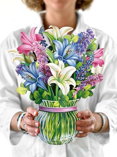 Freshcut Paper Pop Up Cards, Lilies & Lupines, 12 Inch Life Sized Forever Flower Bouquet 3D Popup Greeting Card, Birthday Cards, Get Well Gifts, Blank Notecard & Envelope - Image 1