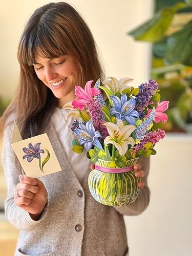Freshcut Paper Pop Up Cards, Lilies & Lupines, 12 Inch Life Sized Forever Flower Bouquet 3D Popup Greeting Card, Birthday Cards, Get Well Gifts, Blank Notecard & Envelope - Image 3