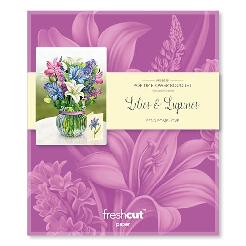 Freshcut Paper Pop Up Cards, Lilies & Lupines, 12 Inch Life Sized Forever Flower Bouquet 3D Popup Greeting Card, Birthday Cards, Get Well Gifts, Blank Notecard & Envelope - Image 5