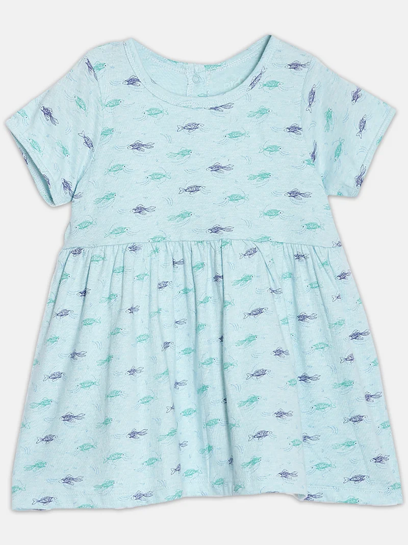 Broon Broon Infant Girls Sea Green Printed Organic Cotton Dress