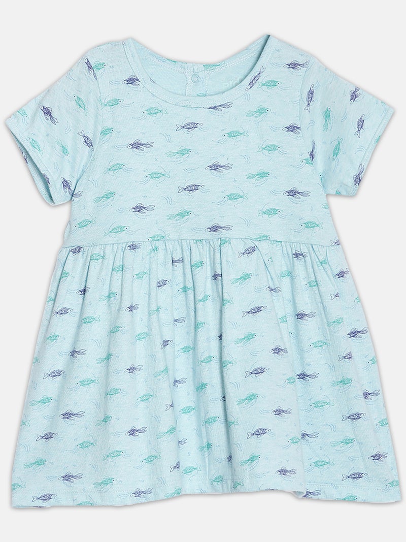 Broon Infant Girls Sea Green Printed Organic Cotton Dress - Image 1