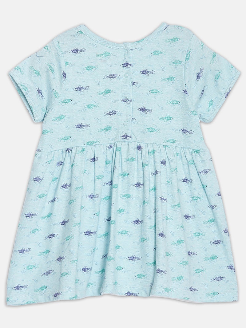 Broon Infant Girls Sea Green Printed Organic Cotton Dress - Image 2