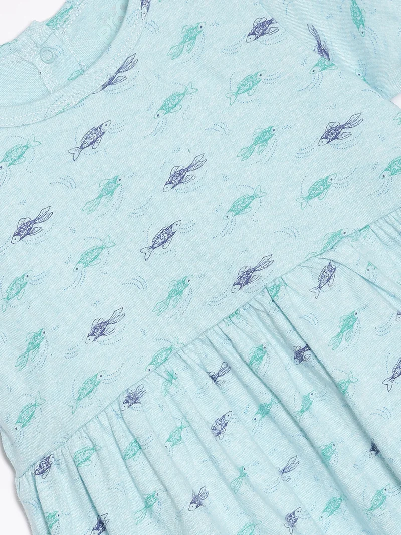 Broon Broon Infant Girls Sea Green Printed Organic Cotton Dress