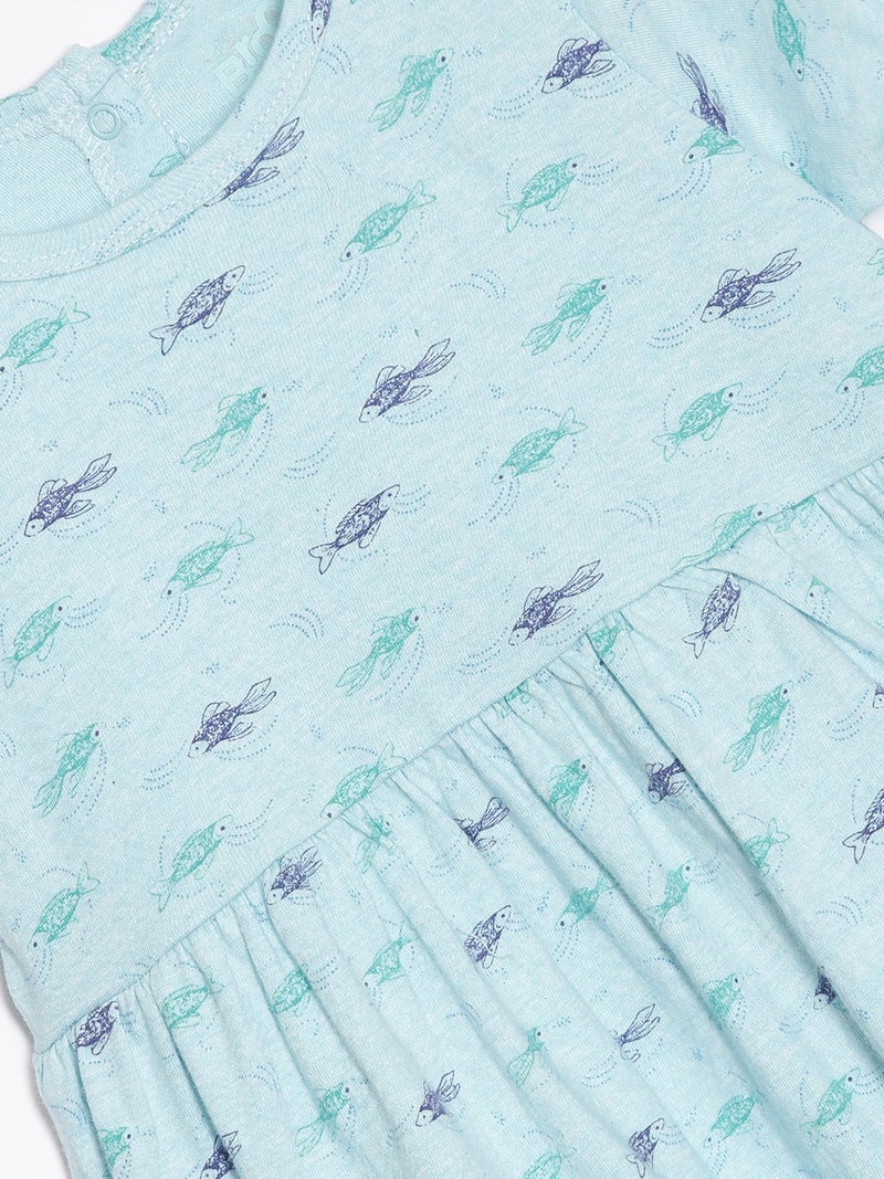 Broon Infant Girls Sea Green Printed Organic Cotton Dress - Image 3