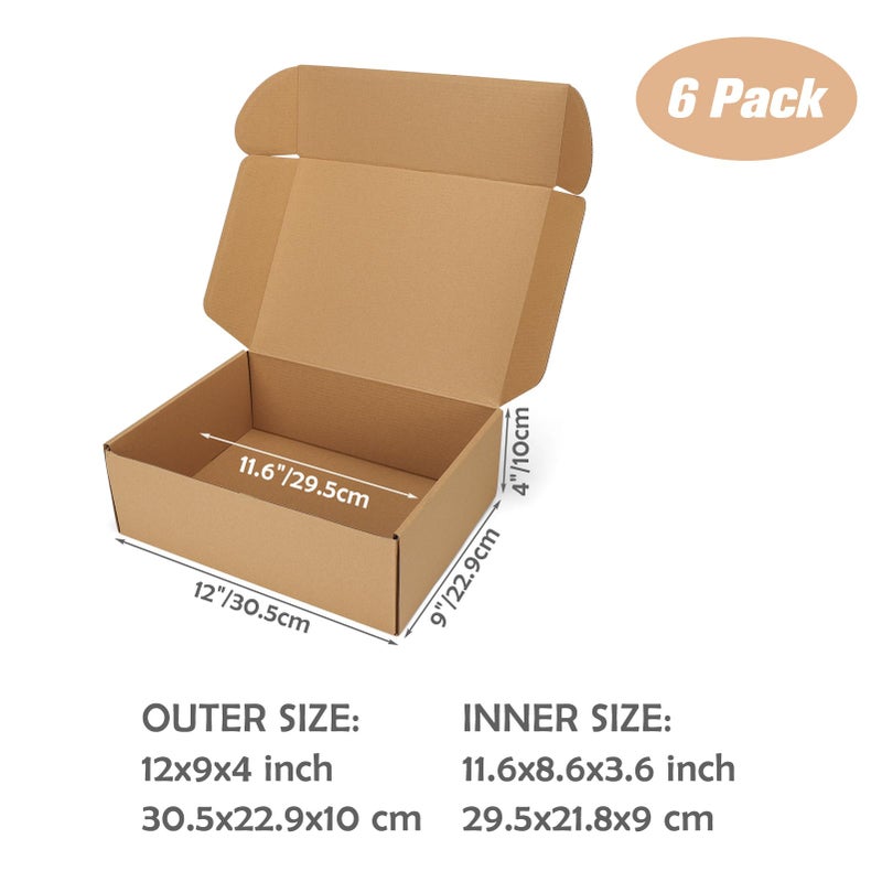 Serwrsw 12x9x4 Shipping Boxes Set of 6, Medium Cardboard Boxes for Packaging, Brown Mailing for Small Business - Image 2