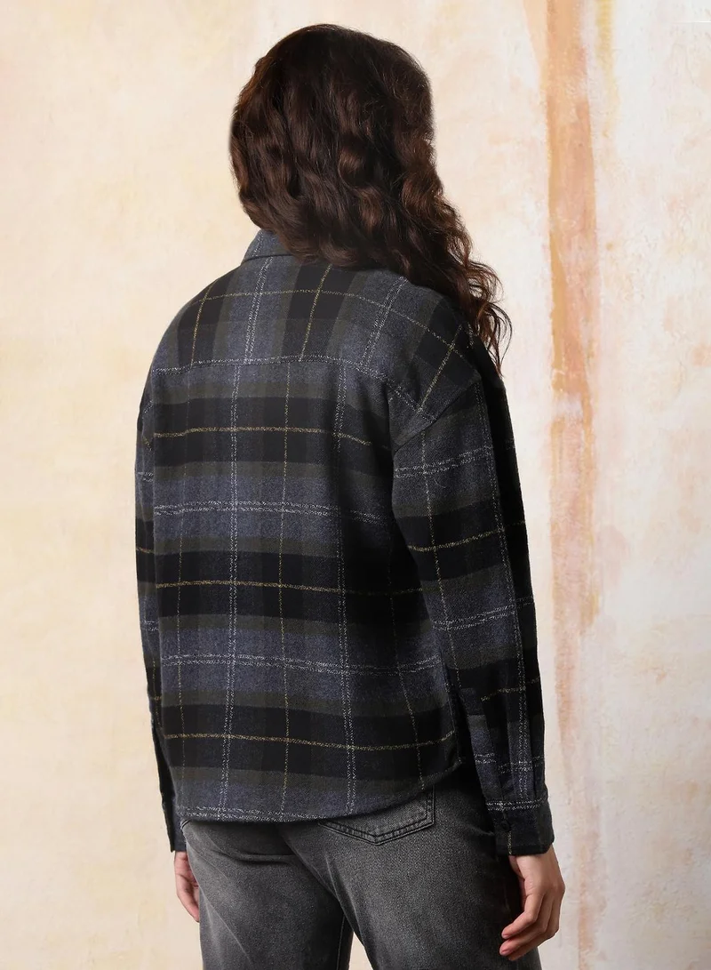 HIGH STAR Women Comfort Relaxed Fit Spread Collar Buffalo Checked Cotton Casual Shirt