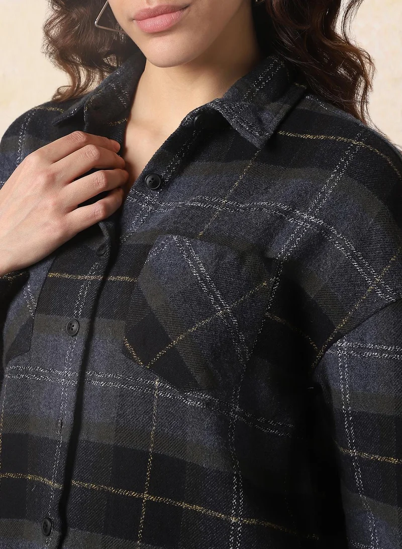 HIGH STAR Women Comfort Relaxed Fit Spread Collar Buffalo Checked Cotton Casual Shirt