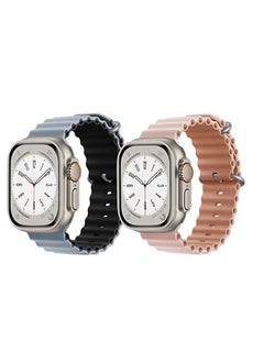 Silicone Ocean Band Strap for Apple Watch Ultra 8 49mm Light Blue/Black Double Side Strap with Pink/Beige Double Side Strap Set of 2