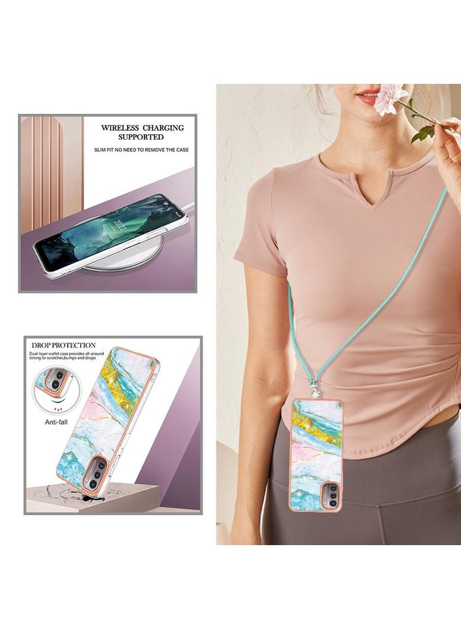 اس-توب جراب لهاتف Nokia G21 / G11 بنمط رخامي مطلي بالكهرباء من مادة TPU مع حبل تعليق - Image 4