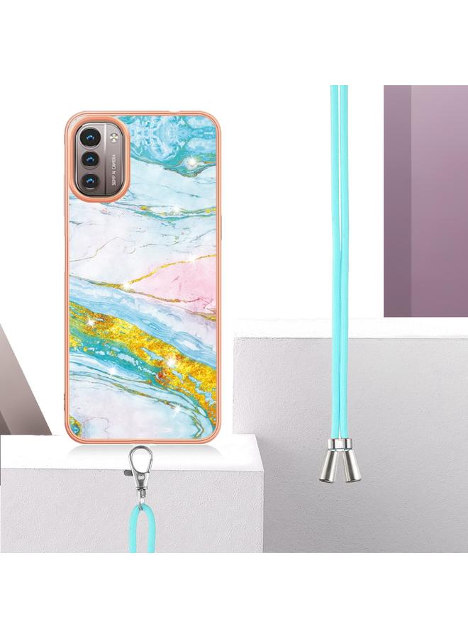 اس-توب جراب لهاتف Nokia G21 / G11 بنمط رخامي مطلي بالكهرباء من مادة TPU مع حبل تعليق - Image 3